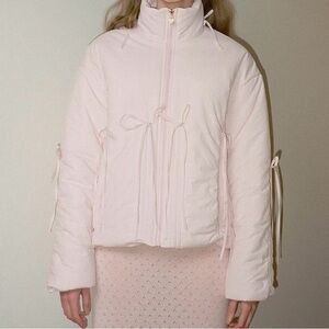 Light Pink Bow Puffer Jacket